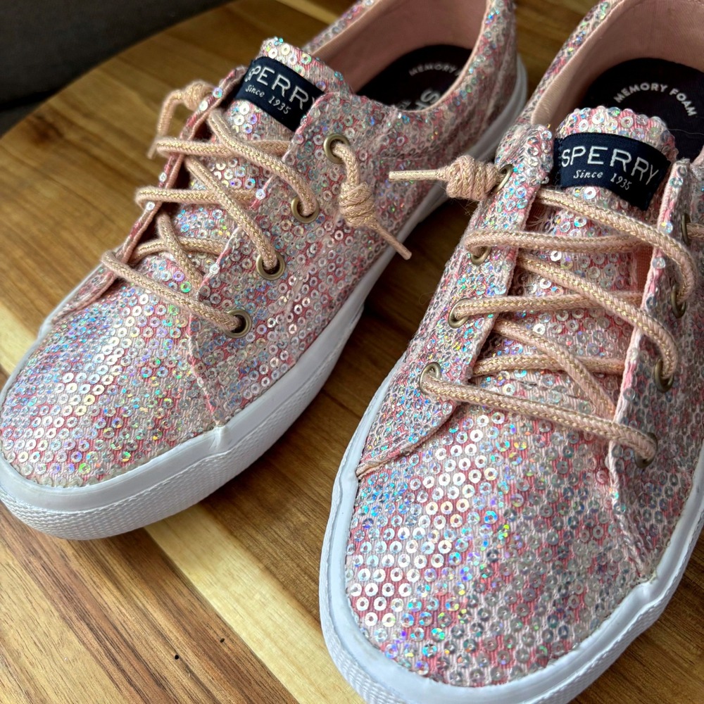 Sperry Pier Wave Pink Iridescent Sequin Sneakers STS85672
